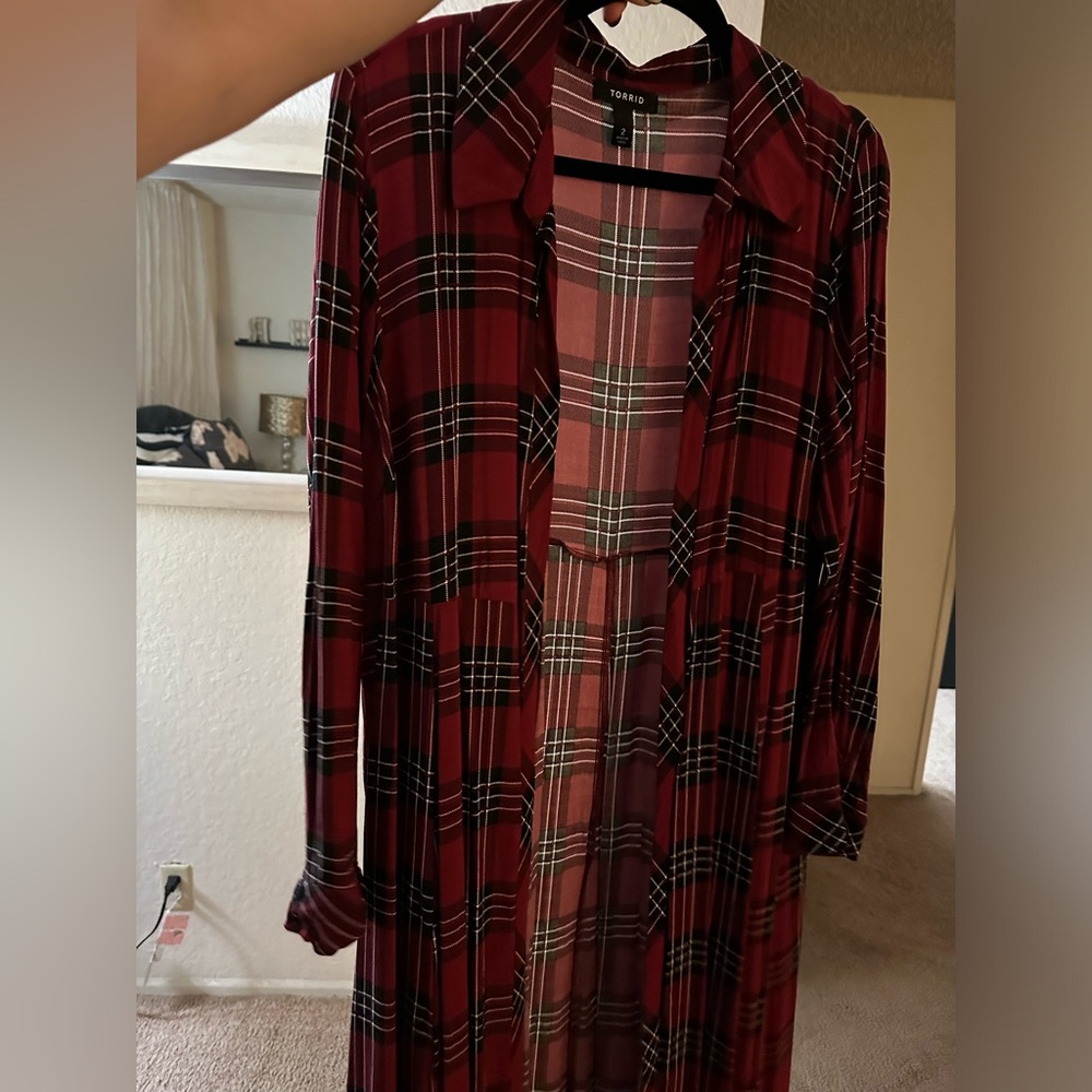 Red plaid duster